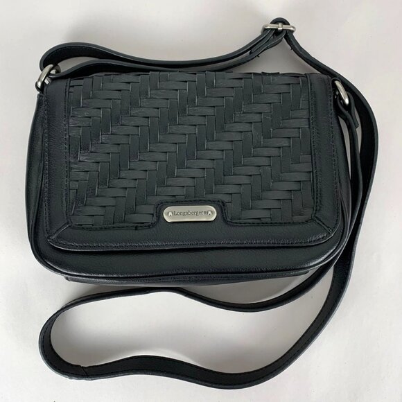 3 Longaberger, Plaid & Houndstooth Totes + Black Crossbody Woven Leather Signed - Picture 2 of 16